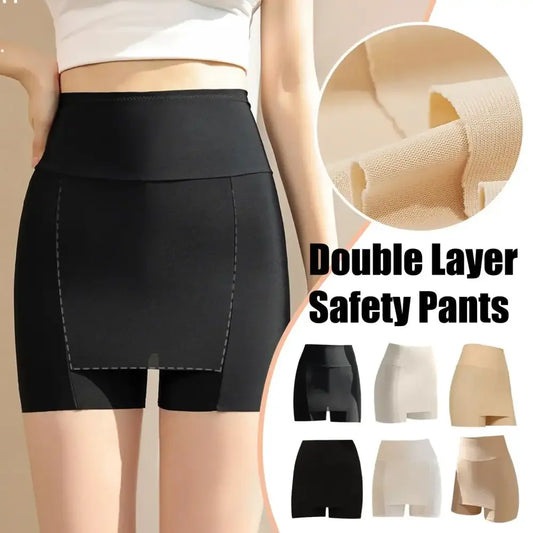 Double-layer Front Crotch Ice Silk Safety Shorts
