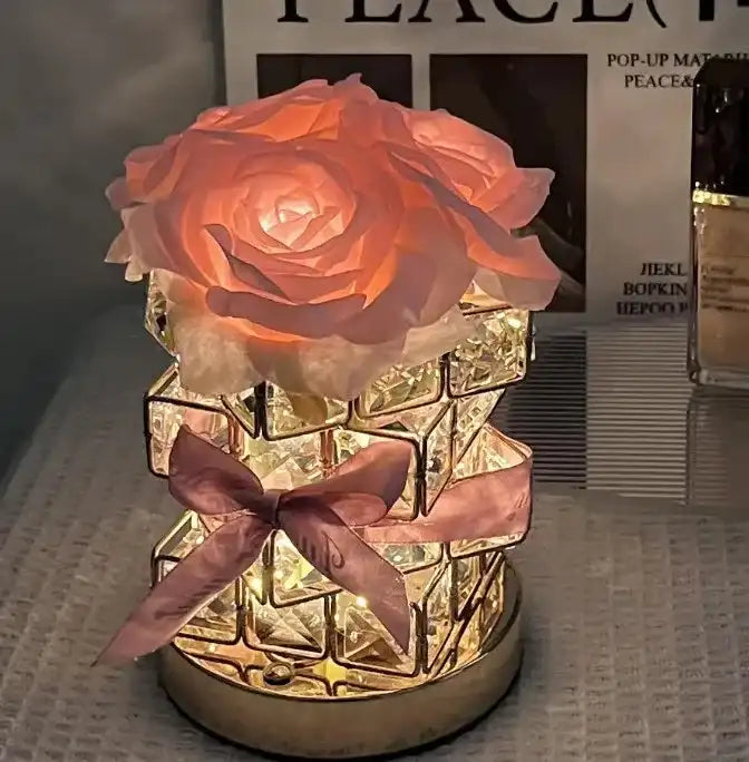 Rose Cube Crystal LED Atmosphere Table Lamp - Eternal Rose Nightlight Gift