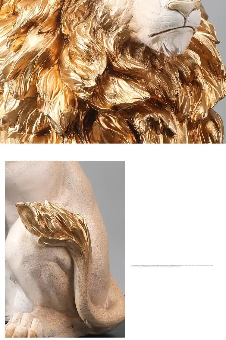 Golden Lion Statue - Large Luxury Resin Sculpture Indoor Floor Decor