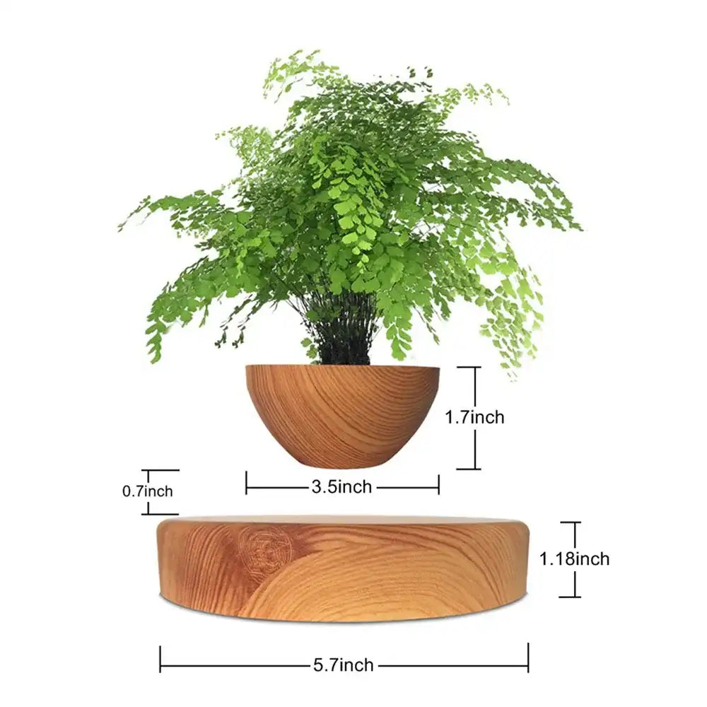 Levitating Air Bonsai Pot - Magnetic Floating Planter with Wood Grain Base