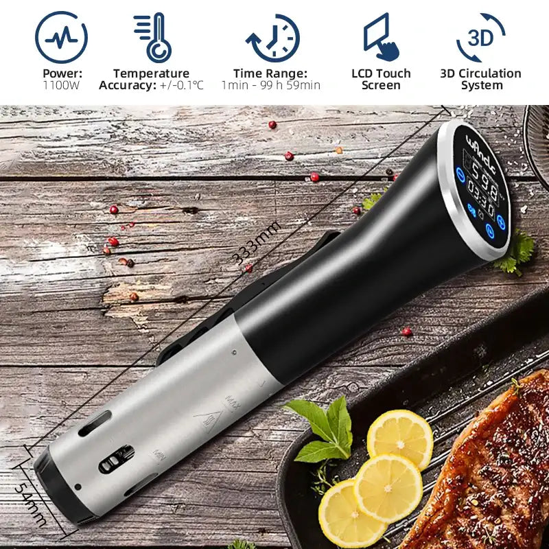 Sous Vide Cooker 1100W — IPX7 Waterproof LCD Touch Immersion Circulator