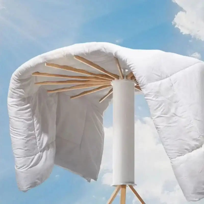 Foldable 360° Rotating Clothes Drying Rack with Wood Arms & Tripod Base