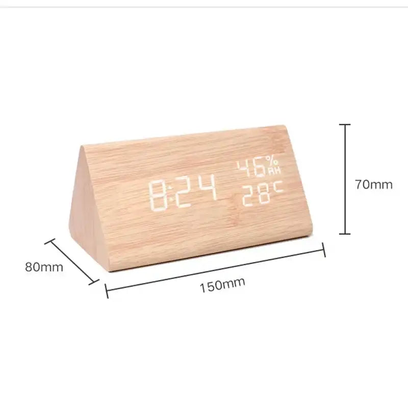 Wooden LED Digital Alarm Clock with Temperature, Humidity & Voice Control