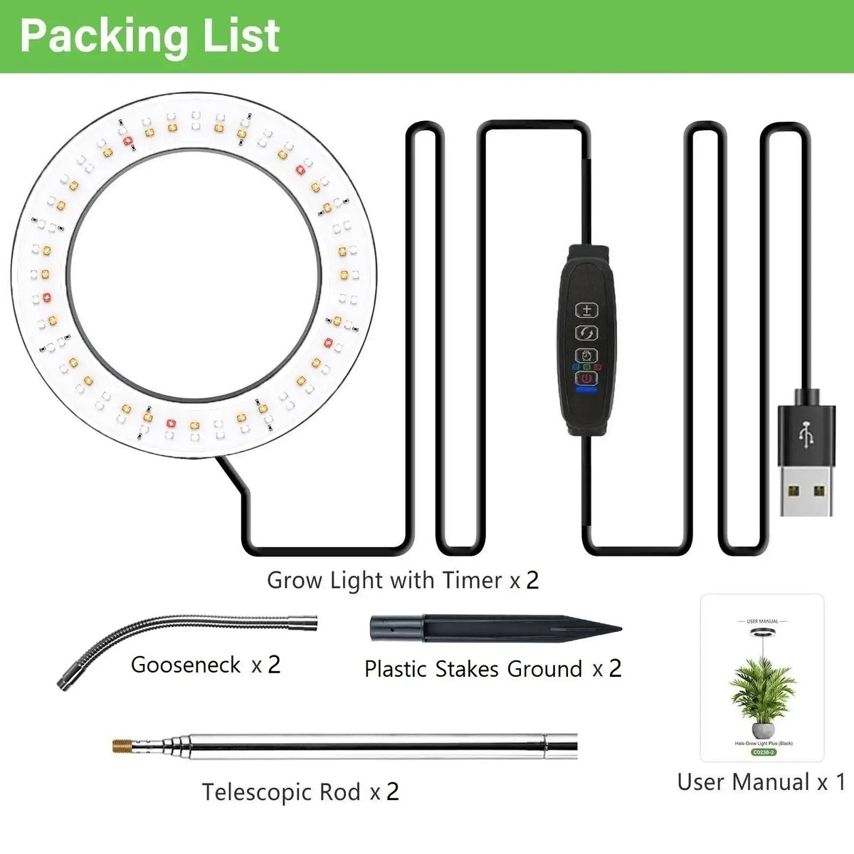 Full Spectrum Grow Light for Indoor Plants - Auto Timer & Adjustable