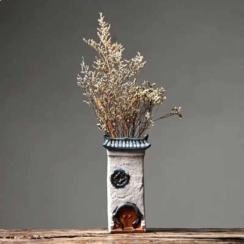 Jiangnan House Ceramic Succulent Planter - Handcrafted Rustic Tabletop Pot