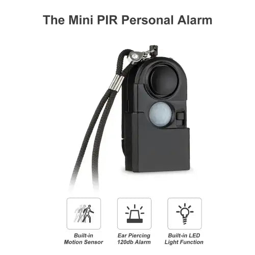 Mini PIR Motion Sensor Security Alarm — 120dB SOS Alert with LED Flashlight
