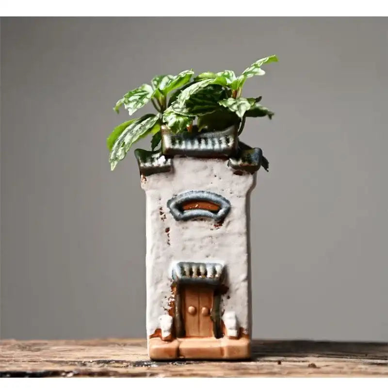 Jiangnan House Ceramic Succulent Planter - Handcrafted Rustic Tabletop Pot