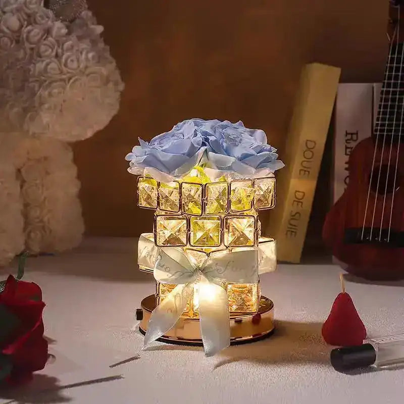 Rose Cube Crystal LED Atmosphere Table Lamp - Eternal Rose Nightlight Gift
