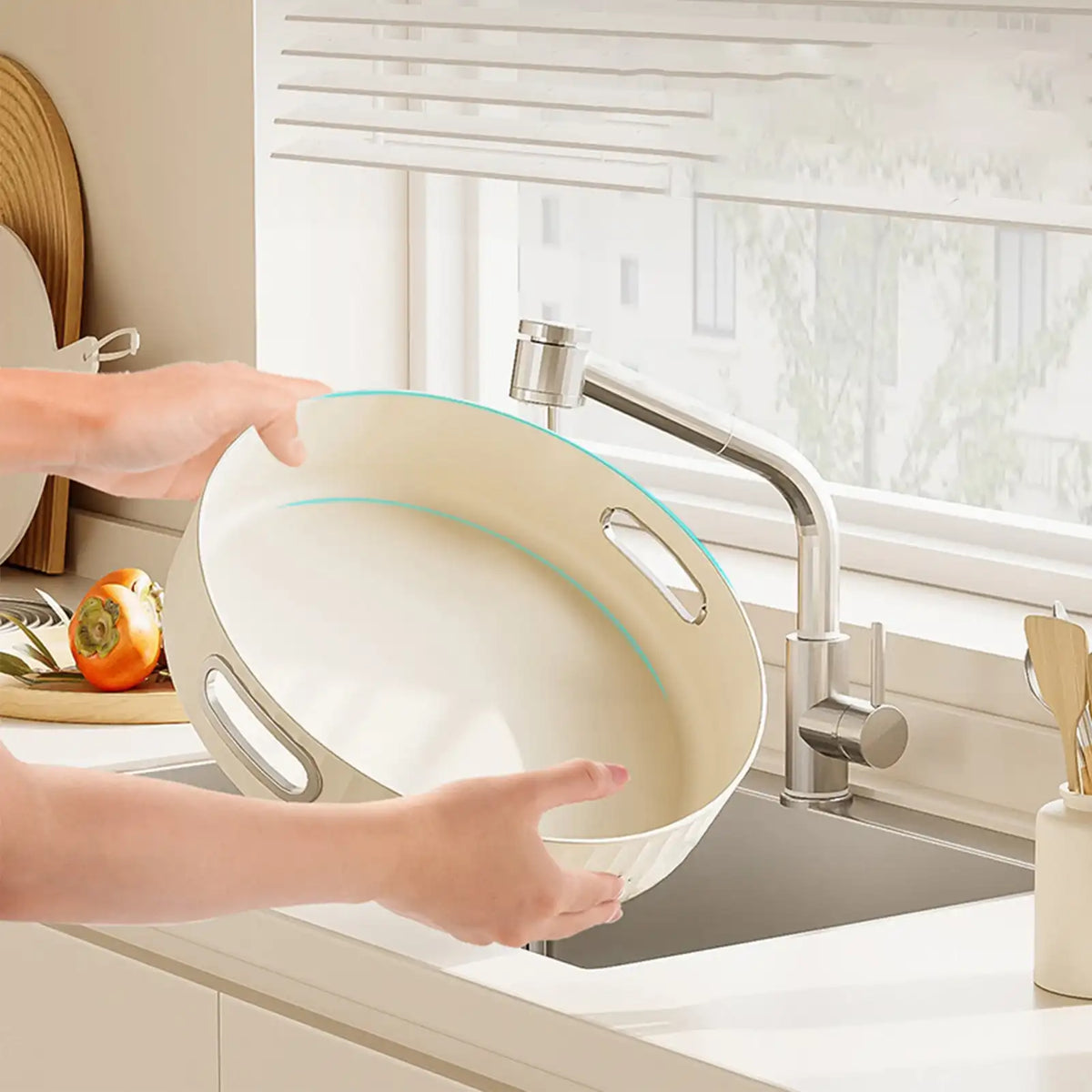White Rotating Round Tray - 28cm Kitchen Turntable with Handles