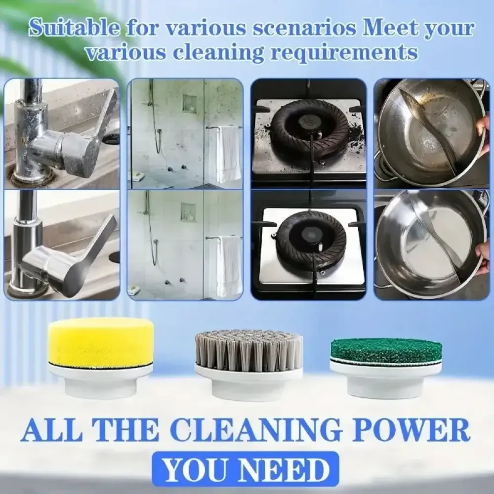 Electric Spin Scrubber with 5 Replaceable Brush Heads – Three-Speed Adjustable Handheld Rechargeable Shower Cleaning Brush