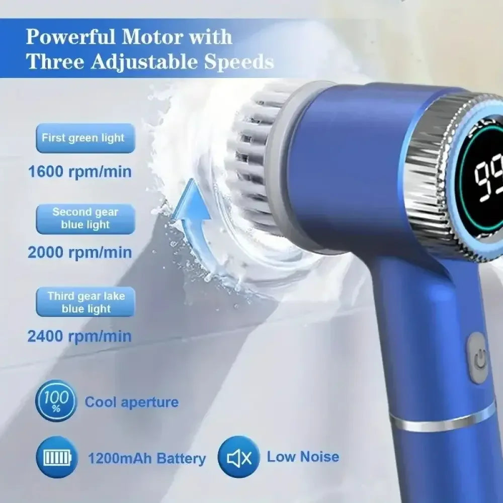 Electric Spin Scrubber with 5 Replaceable Brush Heads – Three-Speed Adjustable Handheld Rechargeable Shower Cleaning Brush