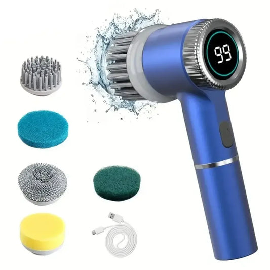 Electric Spin Scrubber with 5 Replaceable Brush Heads – Three-Speed Adjustable Handheld Rechargeable Shower Cleaning Brush