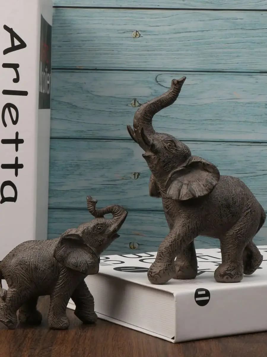 Elephant Mother & Child Statue Set - Resin Figurines