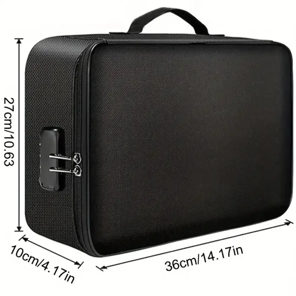 Fireproof Black Document Bag for Laptop, Files & Certificates with Multi-Compartment Storage