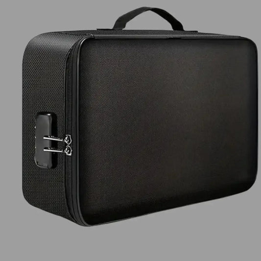 Fireproof Black Document Bag for Laptop, Files & Certificates with Multi-Compartment Storage