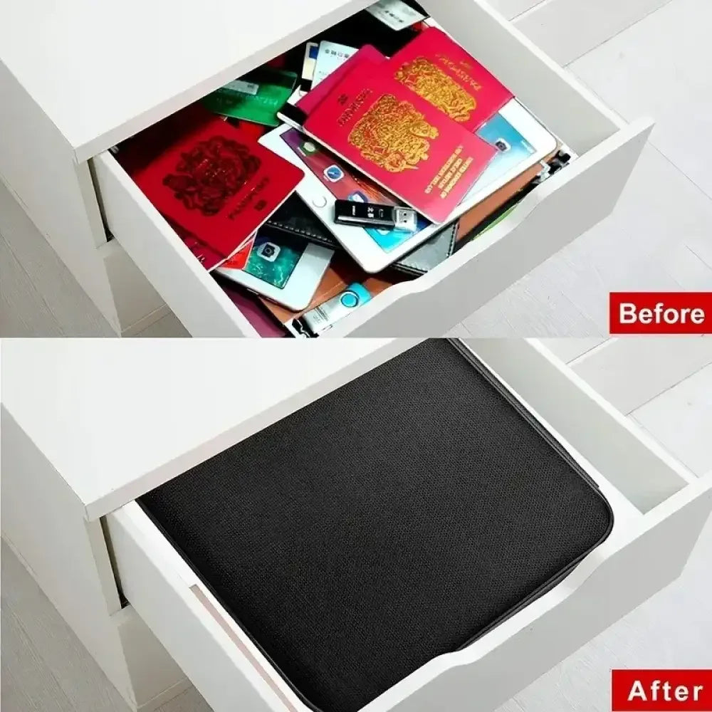 Fireproof Black Document Bag for Laptop, Files & Certificates with Multi-Compartment Storage