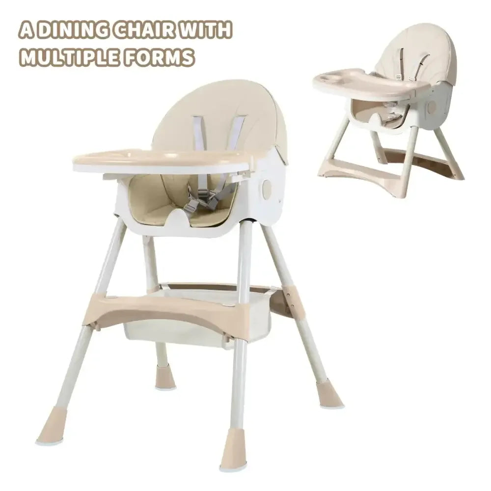 Foldable Baby High Chair 2-in-1 Feeding Chair with Removable Double Tray