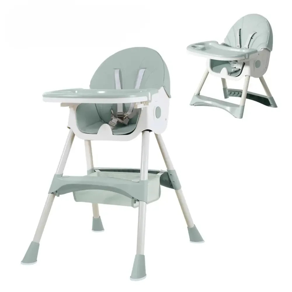 Foldable Baby High Chair 2-in-1 Feeding Chair with Removable Double Tray