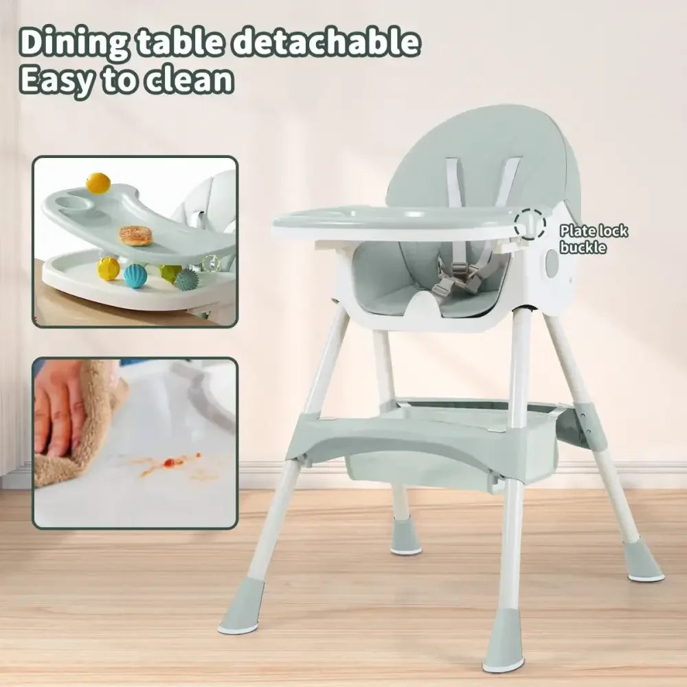 Foldable Baby High Chair 2-in-1 Feeding Chair with Removable Double Tray