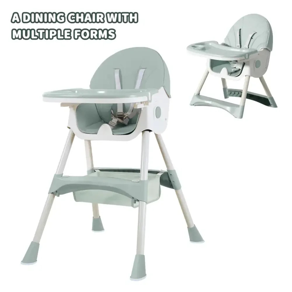 Foldable Baby High Chair 2-in-1 Feeding Chair with Removable Double Tray
