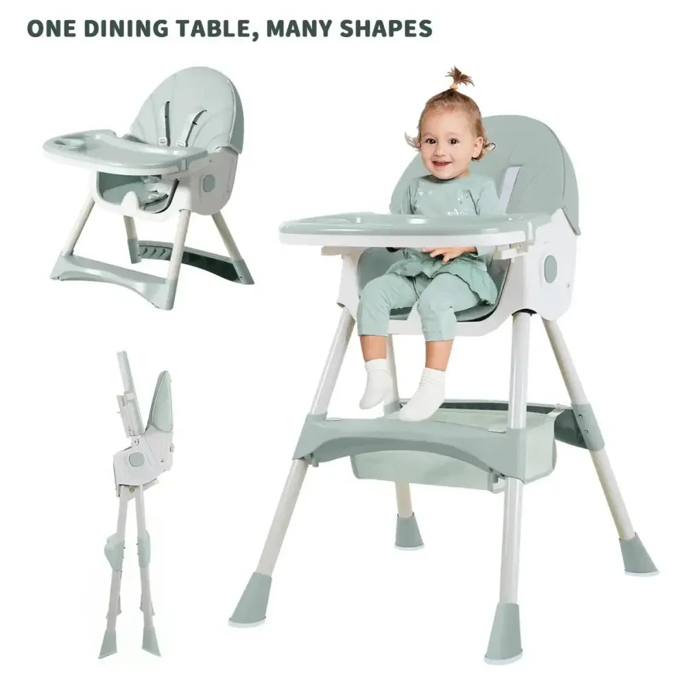 Foldable Baby High Chair 2-in-1 Feeding Chair with Removable Double Tray