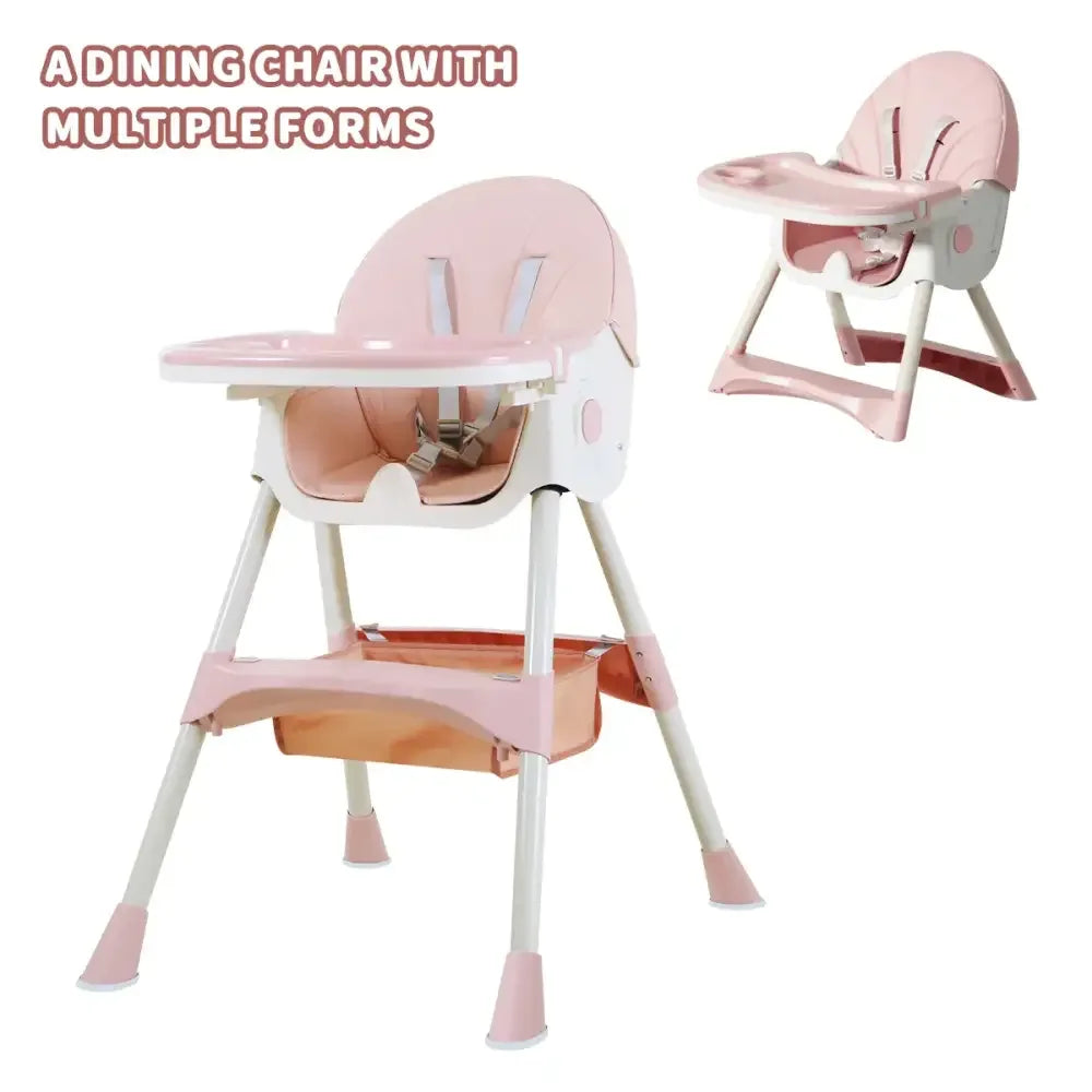 Foldable Baby High Chair 2-in-1 Feeding Chair with Removable Double Tray