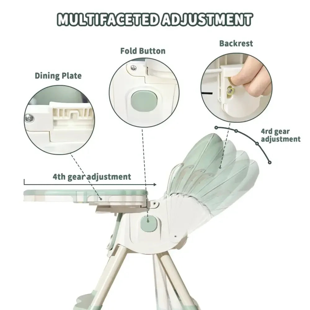 Foldable Baby High Chair 2-in-1 Feeding Chair with Removable Double Tray