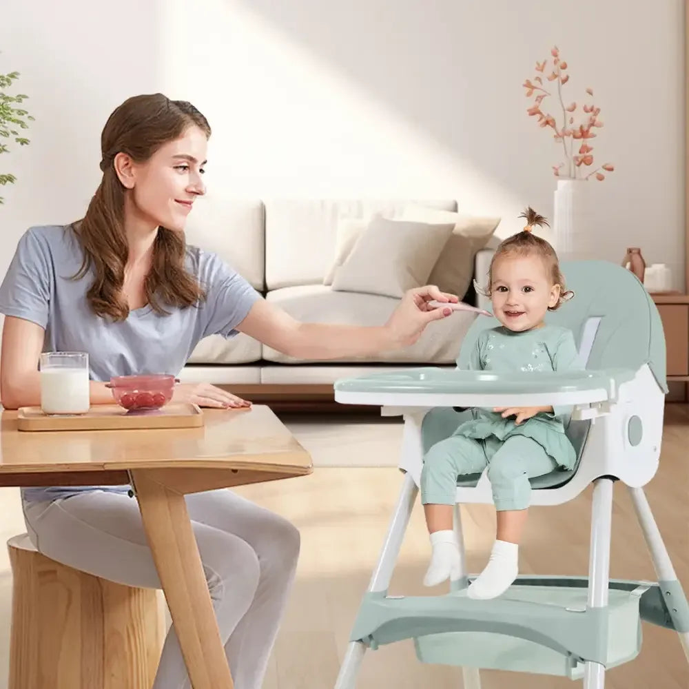 Foldable Baby High Chair 2-in-1 Feeding Chair with Removable Double Tray
