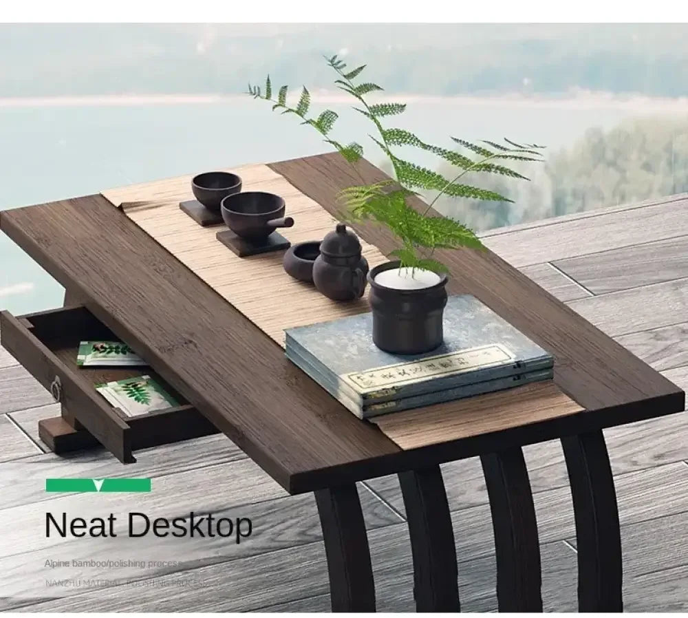 Foldable Low Tea Table – Japanese Tatami Bamboo Kang Table Bay Window