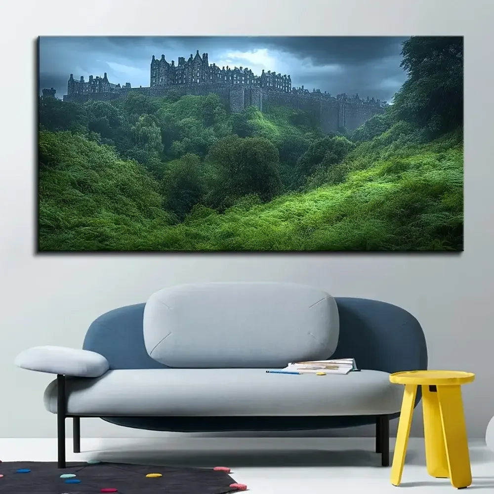 Forest Castle Canvas Wall Art 1.5" Thick Solid Pine Frame Home Decor