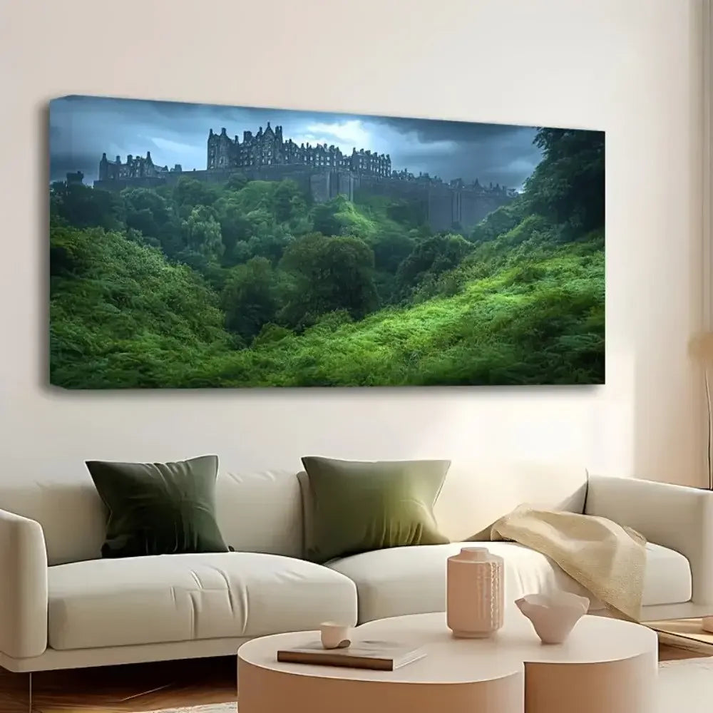 Forest Castle Canvas Wall Art 1.5" Thick Solid Pine Frame Home Decor