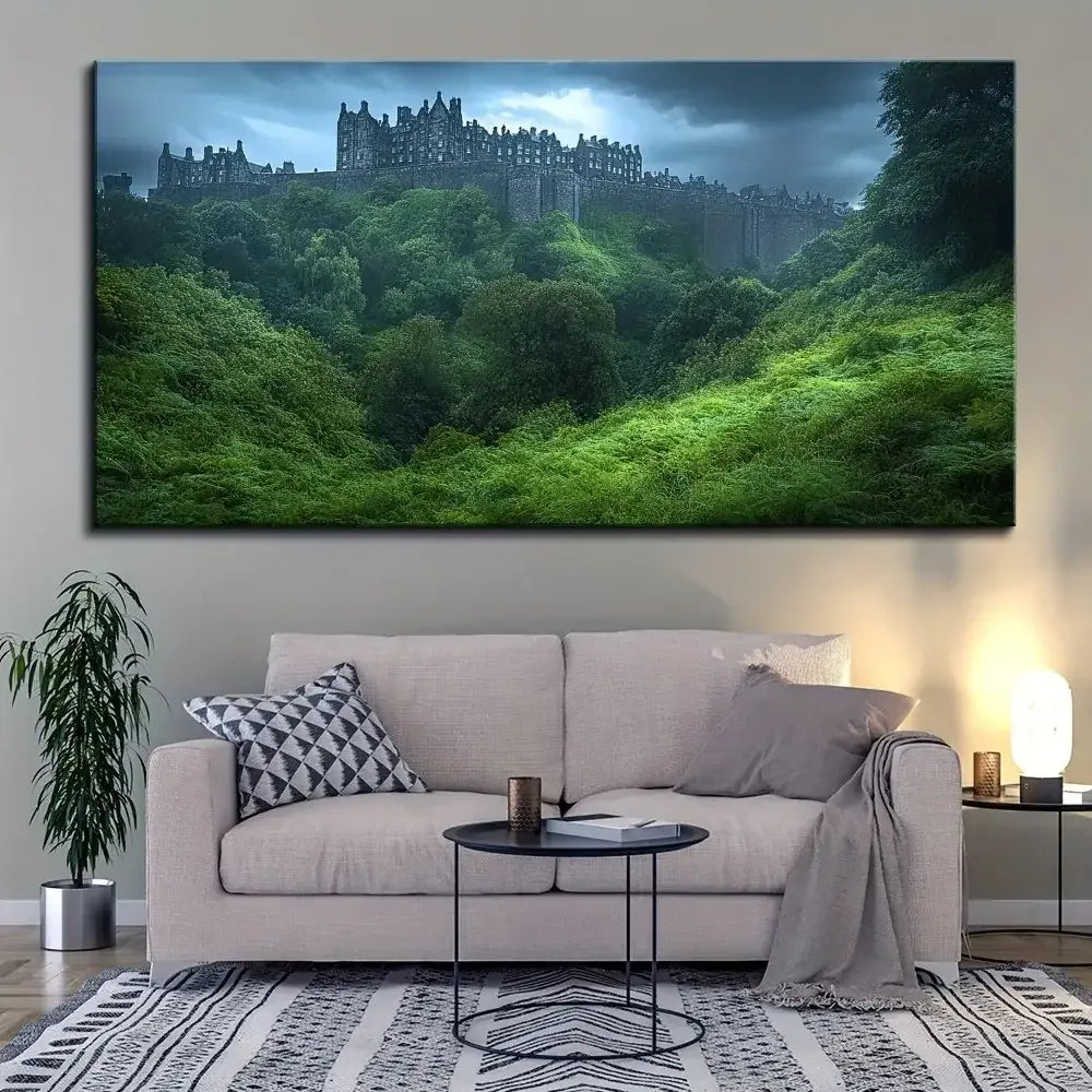 Forest Castle Canvas Wall Art 1.5" Thick Solid Pine Frame Home Decor