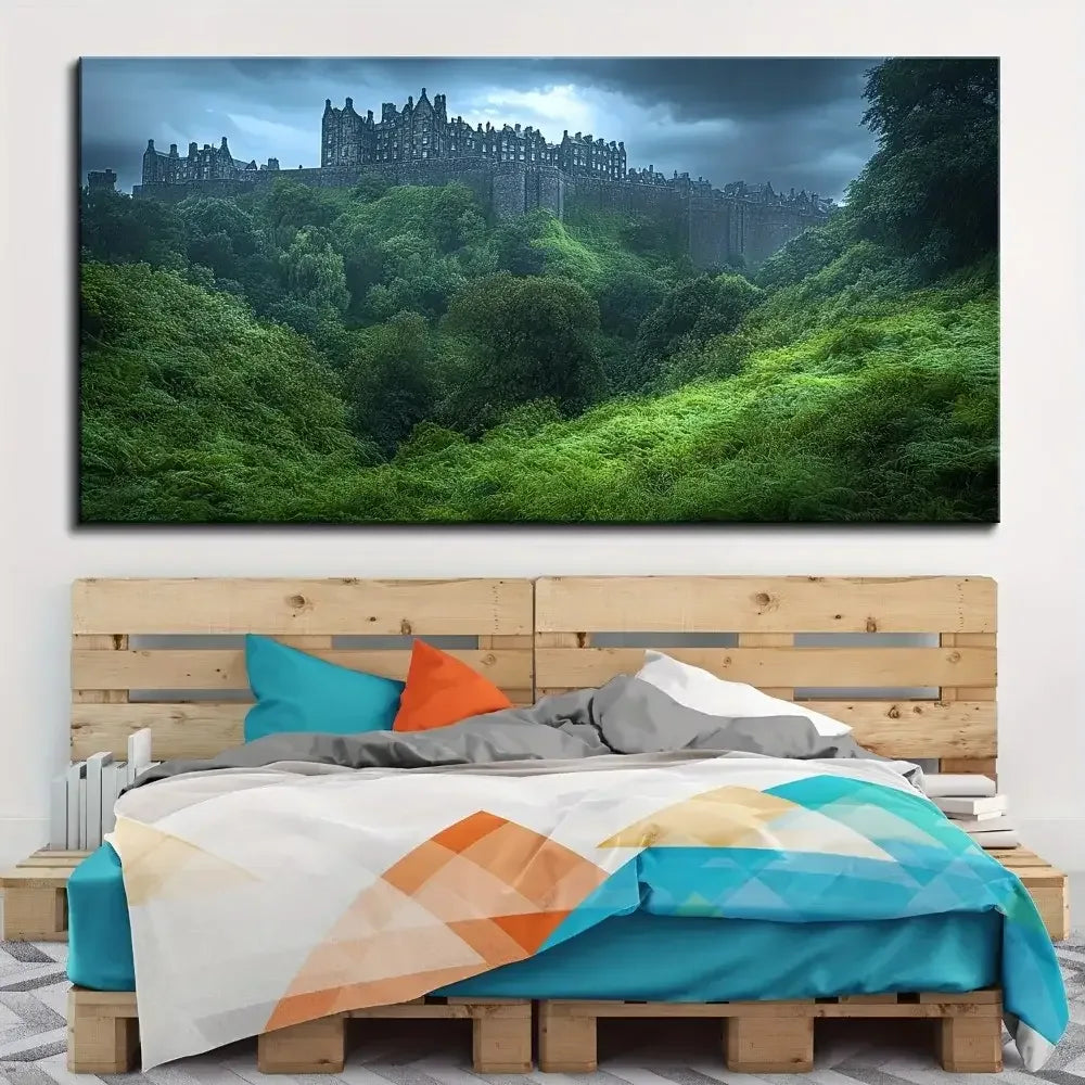 Forest Castle Canvas Wall Art 1.5" Thick Solid Pine Frame Home Decor