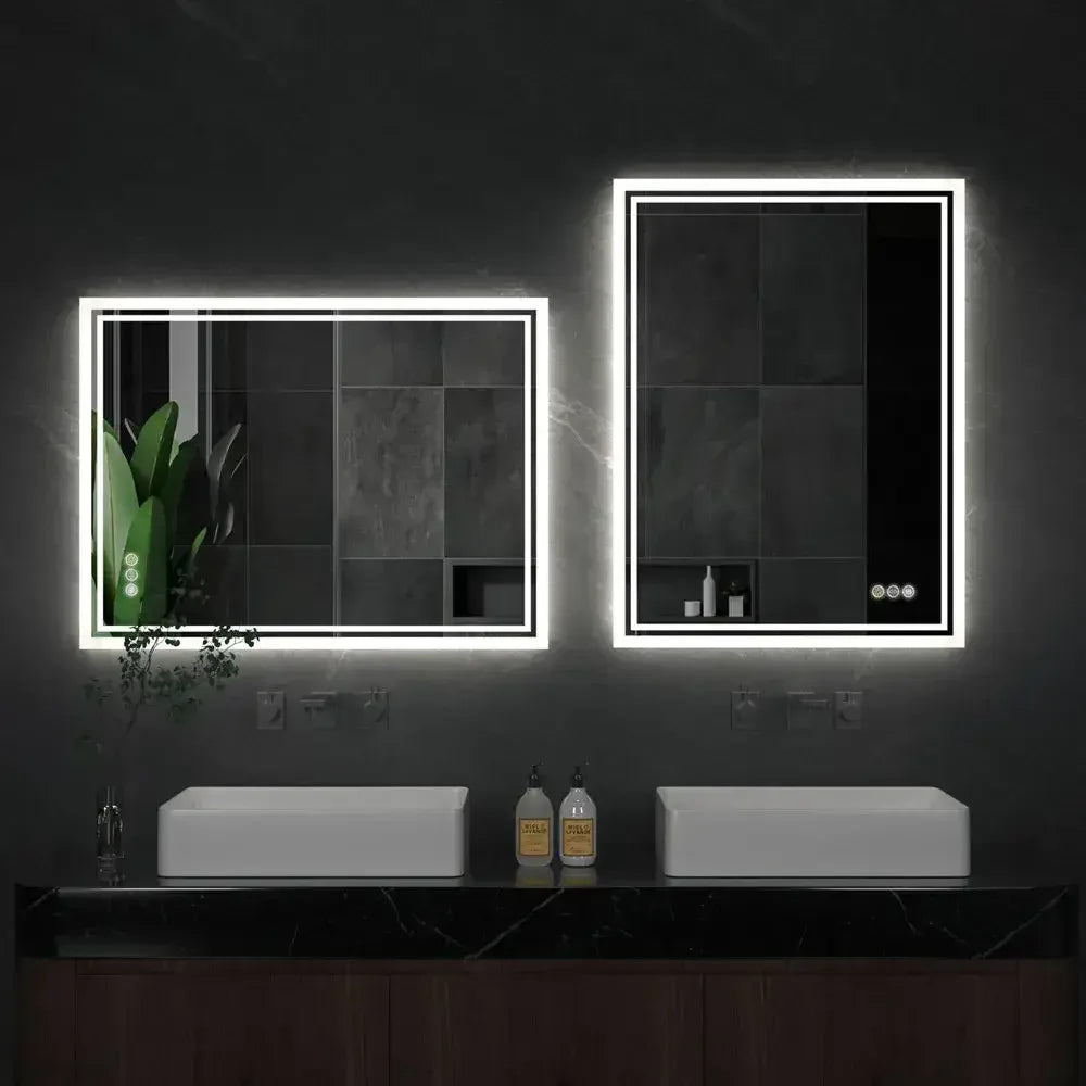 Frameless LED Backlit Bathroom Mirror  Dimmable, 3-Color Light & Anti-Fog Smart Mirror