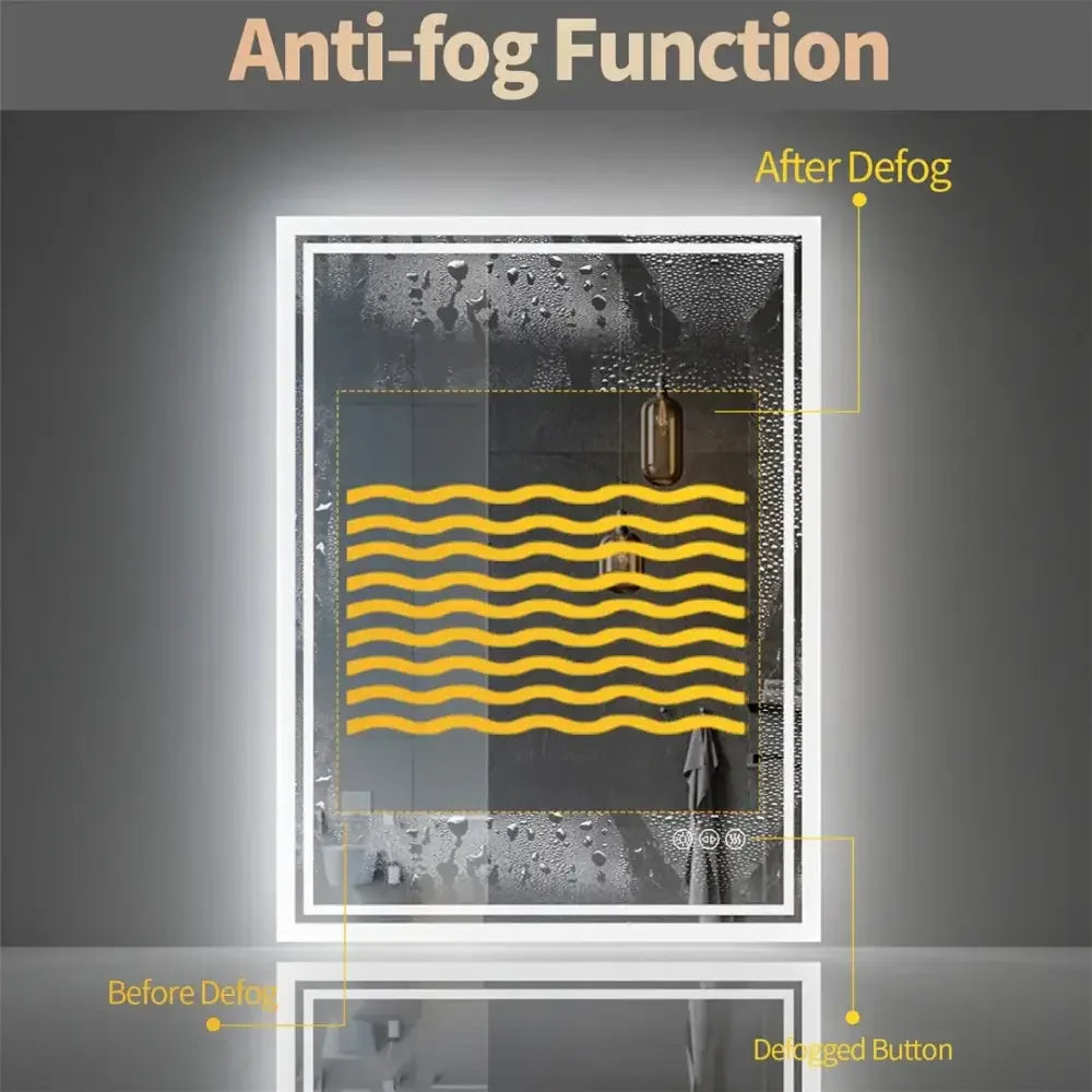 Frameless LED Backlit Bathroom Mirror  Dimmable, 3-Color Light & Anti-Fog Smart Mirror