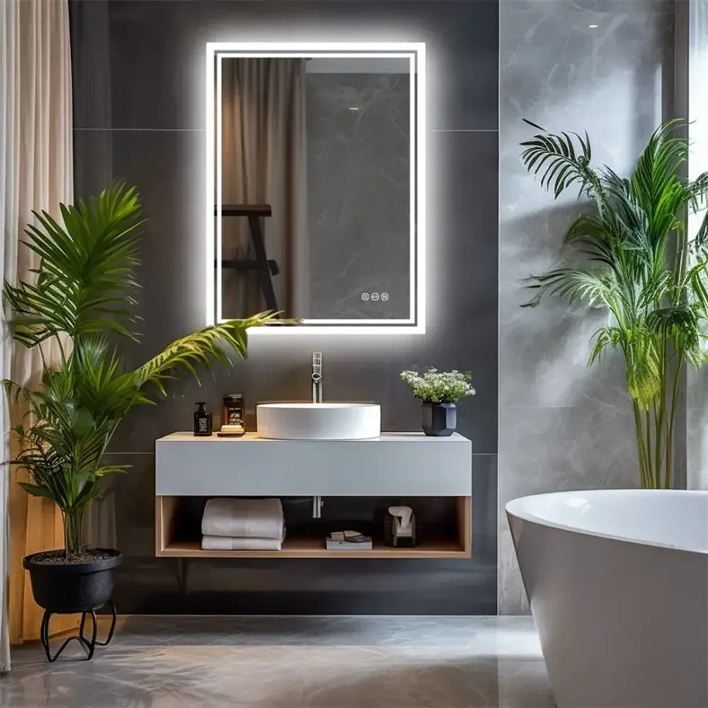 Frameless LED Backlit Bathroom Mirror  Dimmable, 3-Color Light & Anti-Fog Smart Mirror