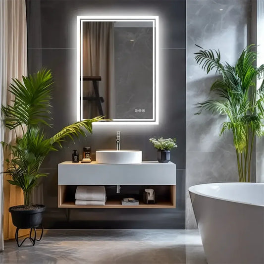Frameless LED Backlit Bathroom Mirror  Dimmable, 3-Color Light & Anti-Fog Smart Mirror