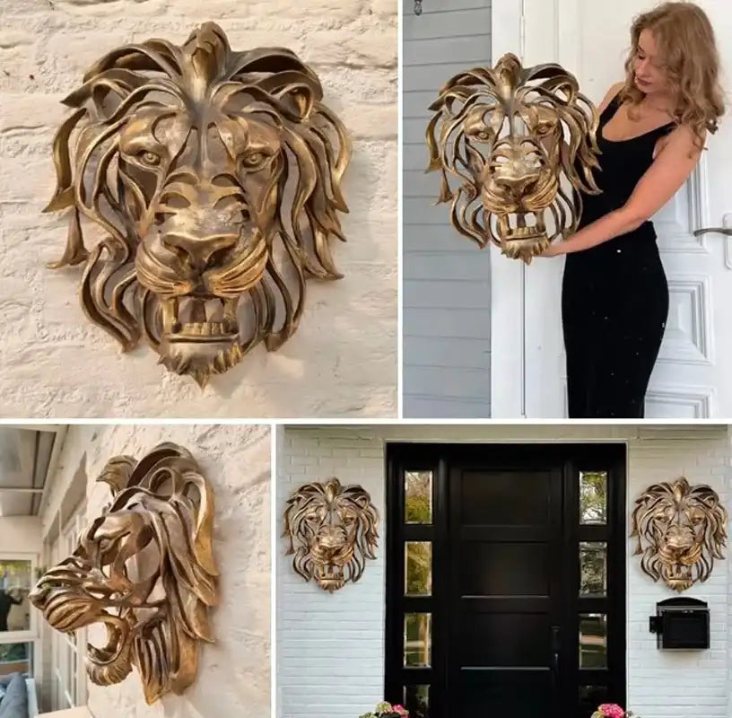 Gold Lion Head Wall Sculpture - Large Luxury Resin Art Decor