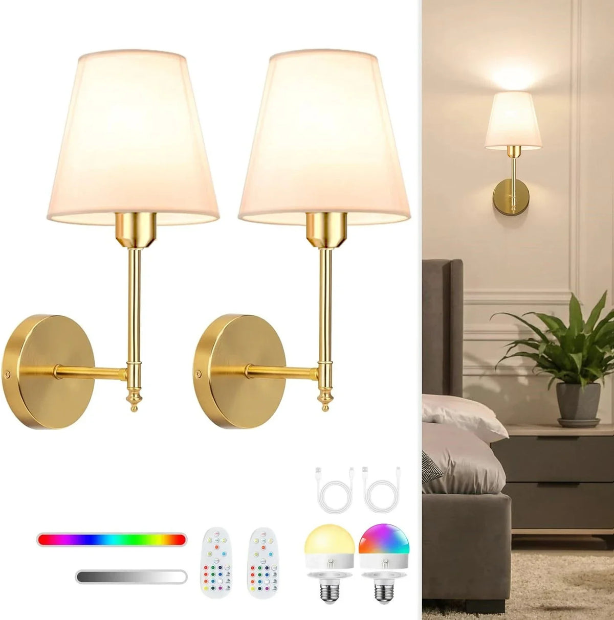 Wireless Rechargeable Wall Lamp – 15-Color Dimmable & Remote
