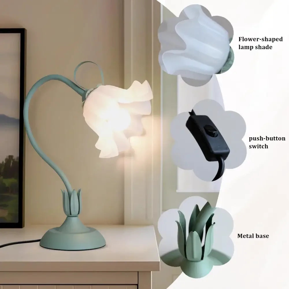 Green Vintage Flower Lamp 360° Adjustable LED Bedside Three-Tone Diamond Light