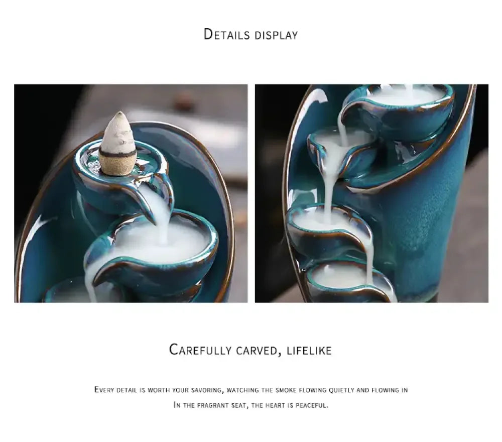 Handmade Torch Waterfall Incense Burner Ceramic Backflow Censer Home Decor