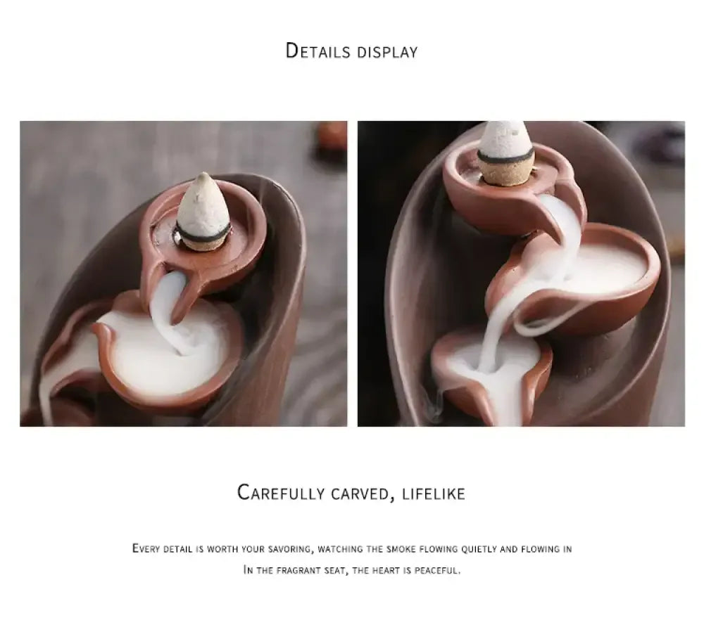 Handmade Torch Waterfall Incense Burner Ceramic Backflow Censer Home Decor