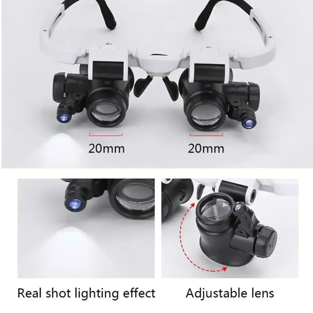 Headband Magnifying Glass with LED Light, Adjustable Jeweler Watch Repair Loupe 8X 15X 23X