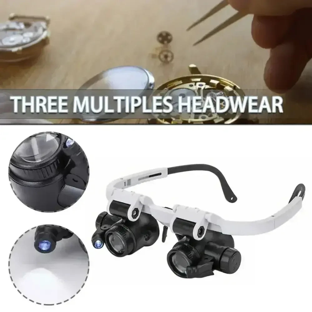 Headband Magnifying Glass with LED Light, Adjustable Jeweler Watch Repair Loupe 8X 15X 23X