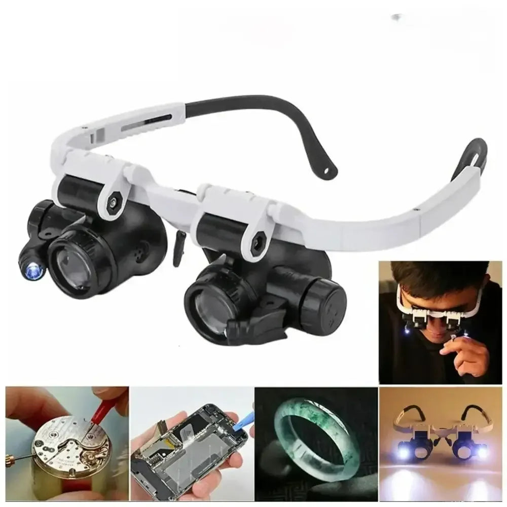 Headband Magnifying Glass with LED Light, Adjustable Jeweler Watch Repair Loupe 8X 15X 23X