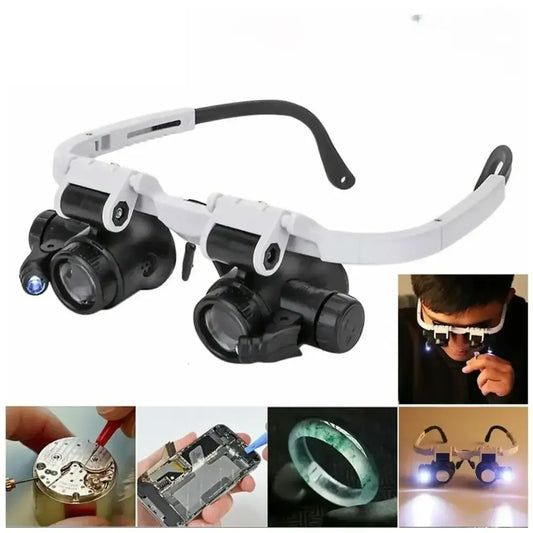 Headband Magnifying Glass with LED Light, Adjustable Jeweler Watch Repair Loupe 8X 15X 23X