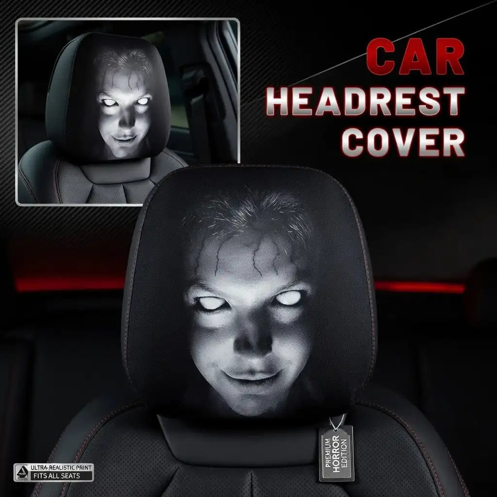 Horror Face Car Headrest Covers - Set of 2, Halloween Ghost Design