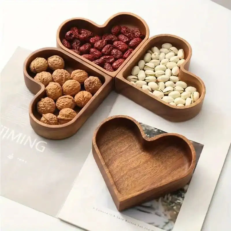 Heart Shaped Wooden Serving Tray - Walnut Dessert & Fruit Dish