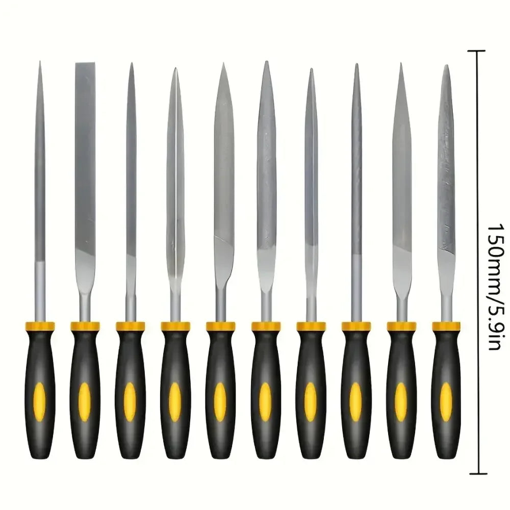 High-Carbon Steel Needle File Set | Mini Files with Ergonomic Non-Slip Handles for Wood, Plastic & Model Filing