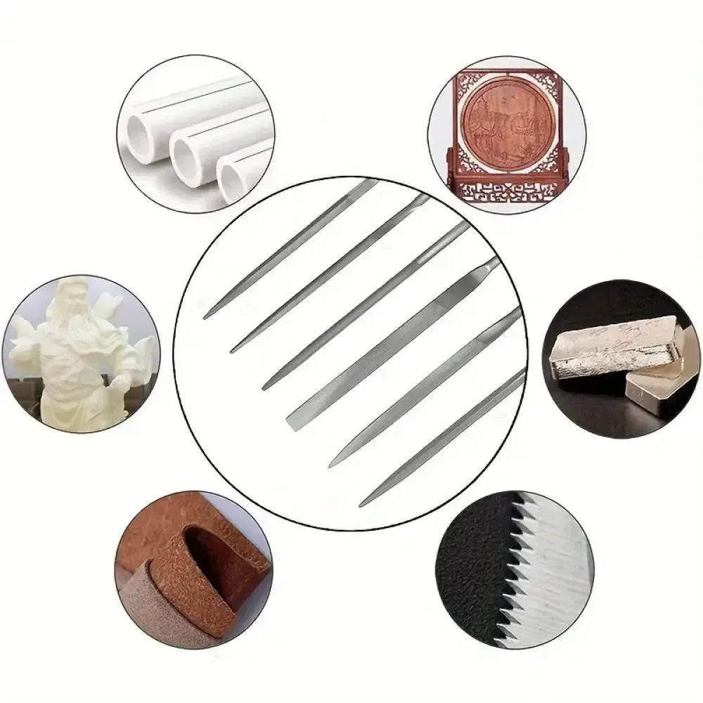 High-Carbon Steel Needle File Set | Mini Files with Ergonomic Non-Slip Handles for Wood, Plastic & Model Filing